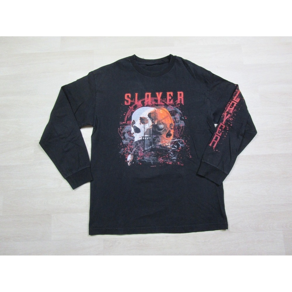 Vintage Slayer Band T Shirt (L) Y2K "Double Skull" Long Sleeve Graphic Logo 2002